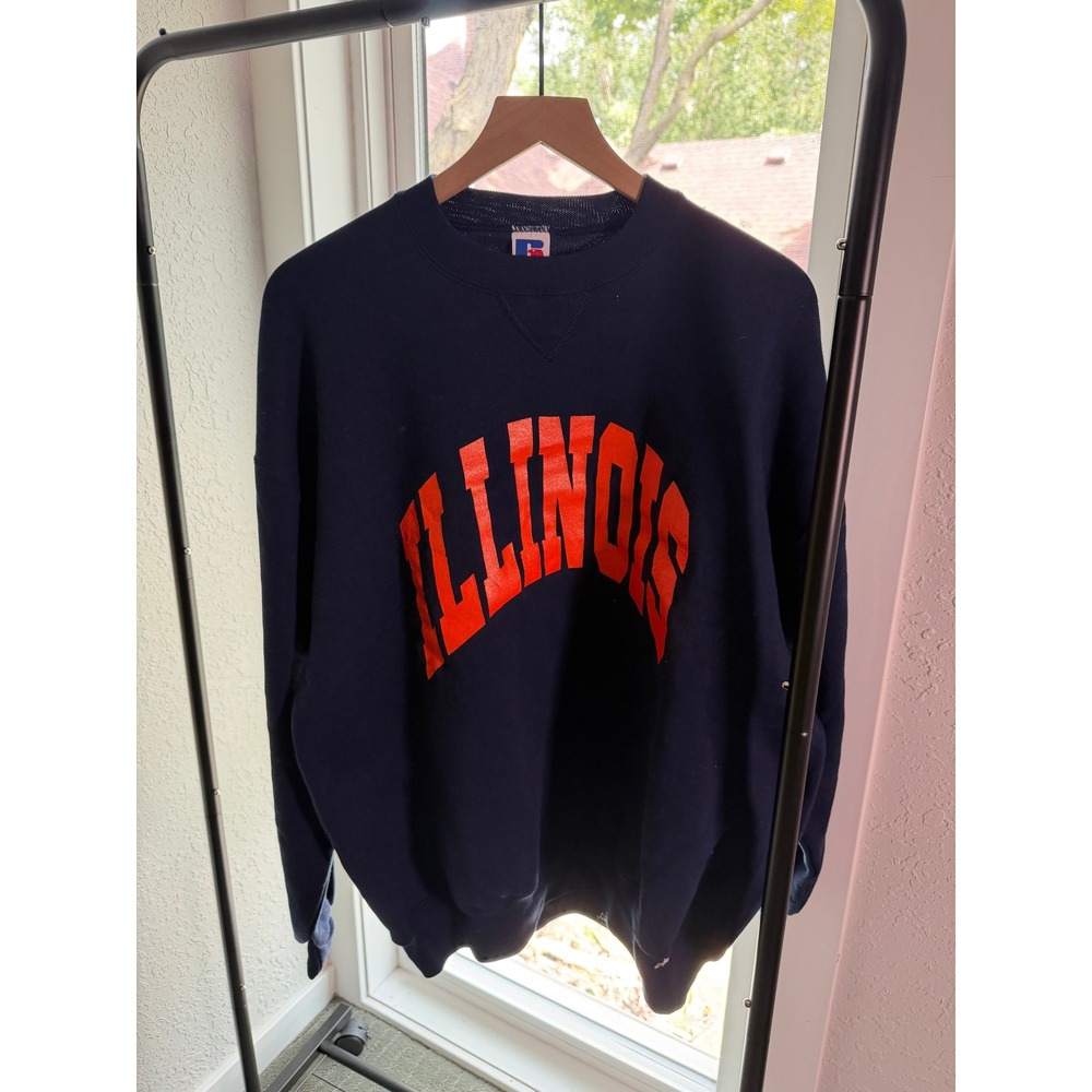 Vintage Russell Athletic Illinois Sweatshirt XL Navy Blue Made in USA 90s Navy